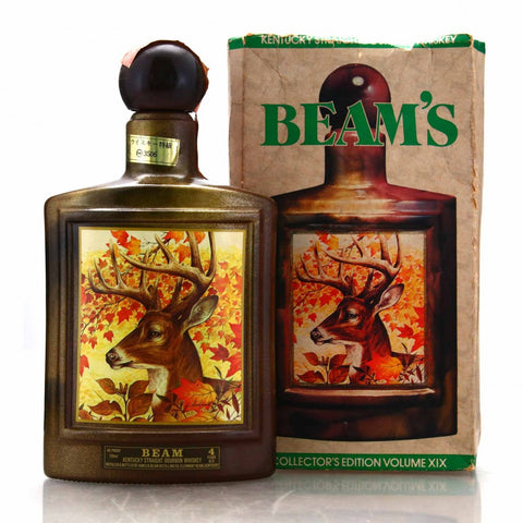 James B. Beam Distilling Co. Beam 4YO Kentucky Straight Bourbon Whiskey in Glass Decanter Painted with White-Tailed Deer after James Lockhart - Distilled 1979 / Bottled 1983 (40%, 75cl)