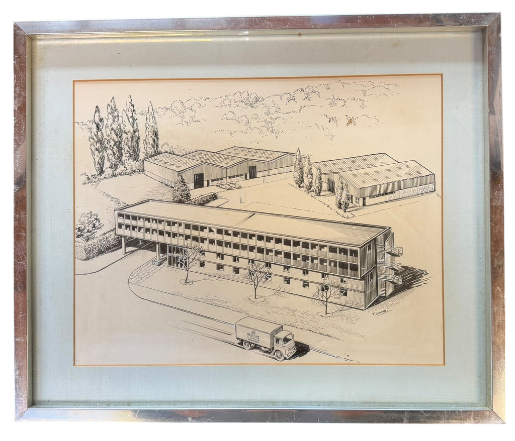 J. London, Pen & Ink Architectural Drawing of Morans of Bristol Wine Shipper HQ - post-WWII (44 x 53cm)