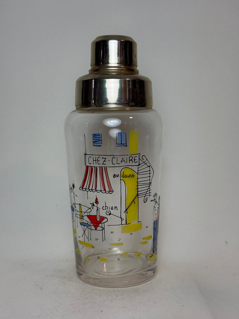 A French Metal-Mounted Painted-Glass Cocktail Shaker - 1950s-60s (20.5cm, c. 50cl)