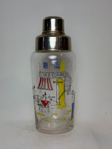 A French Metal-Mounted Painted-Glass Cocktail Shaker - 1950s-60s (20.5cm, c. 50cl)