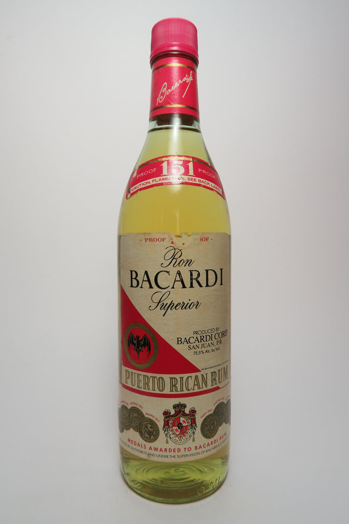 Bacardi 151 Ron Superior Puerto Rican Rum - Early 1980s (75.5%, 75cl)
