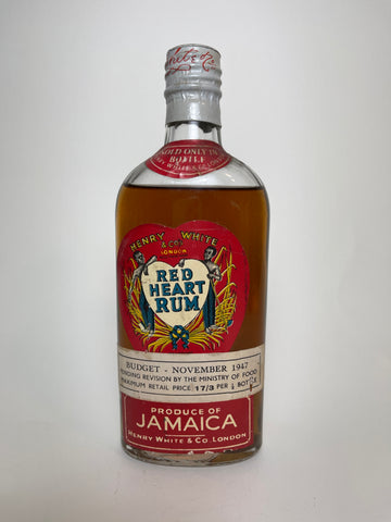 Henry White & Co.'s Red Heart Jamaica Rum - Dated 1947 (ABV Not Stated, 37.5cl)