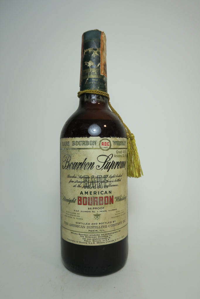 The American Distilling Co's Bourbon Supreme Illinois Straight Bourbon Whiskey - Bottled 1970, (43%, 75.7cl)