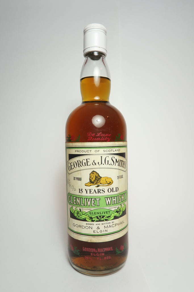 George & J.G. Smith's The Glenlivet 15YO Pure Malt Scotch Whisky  [NB: Gordon & Macphail bottling] - 1970s (40%, 75cl)