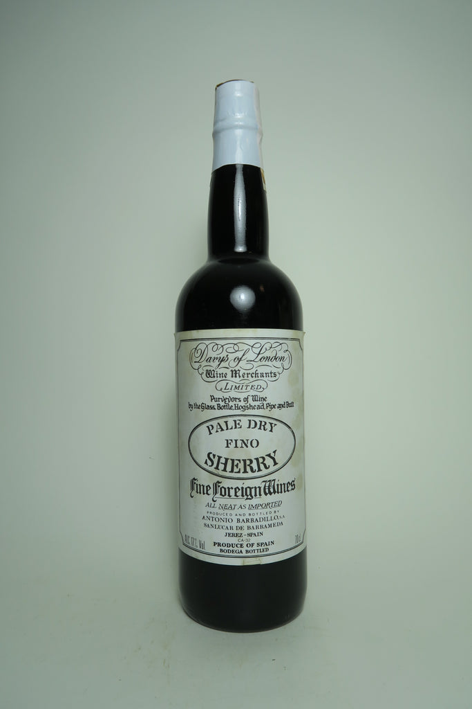 Antonio Barbadillo for Davys of London Pale Dry Fino Sherry - 1980s (17%, 70cl)