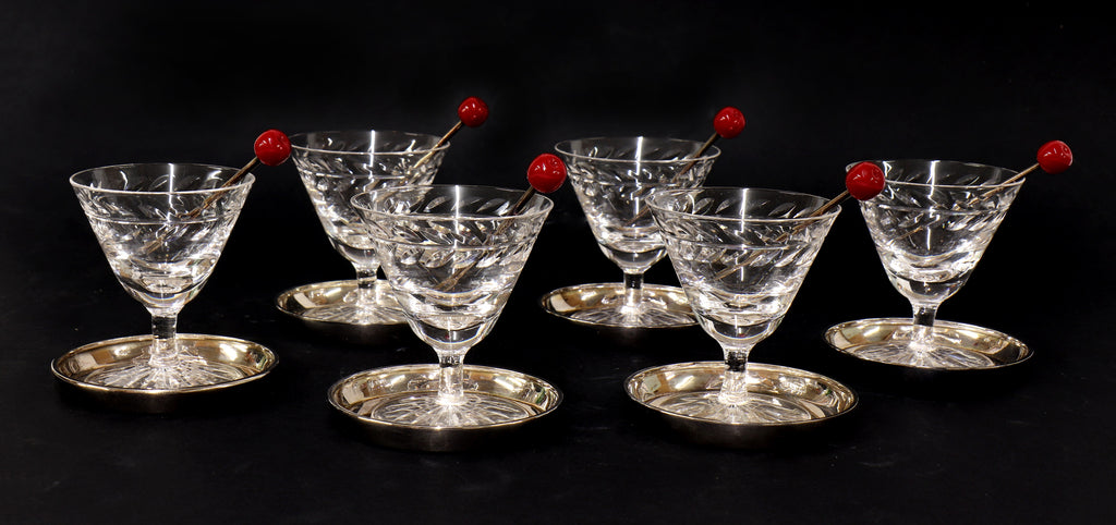 A Set of Six Cocktail Glasses, Silver Dishes and Cocktail Sticks Within a Garrard & Co., Ltd. Fitted Case - The Silver Dishes by Turner & Simpson Ltd., Birmingham, 1958