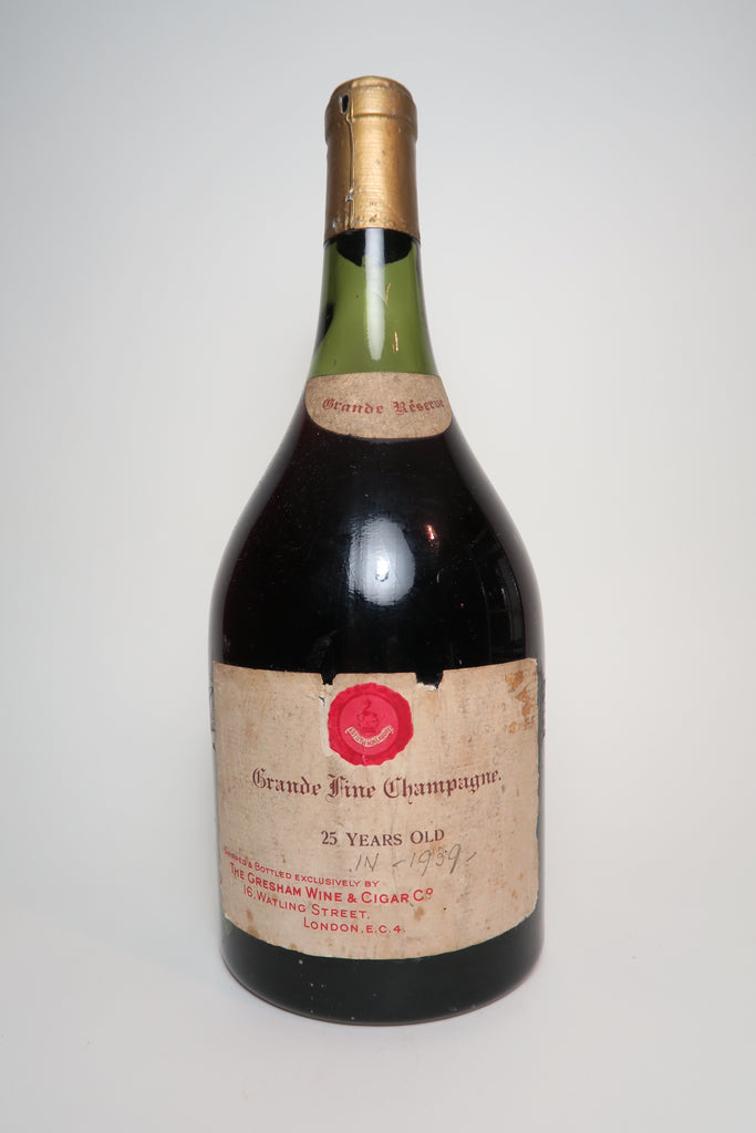 Gresham Wine & Cigar Co. bottling of 25YO Grande Fine Champagne Cognac - Possibly 1914 Vintage / Bottled 1939 (ABV Not Stated, 150cl)